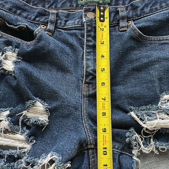 Ralph Lauren LRL Ripped Jean Shorts 5 pocket Dark Wash Destroyed Womens Size 6 - Picture 3 of 11